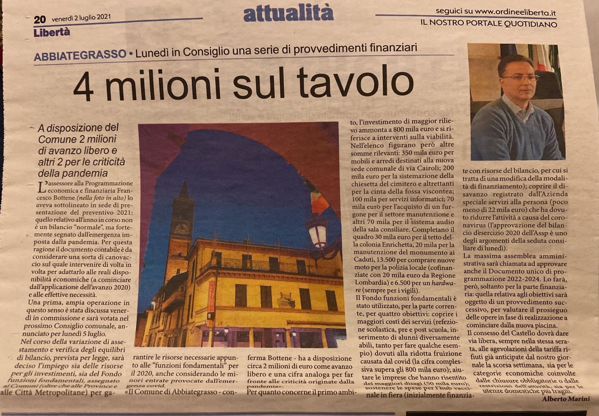 Ritaglio stampa: 4 milioni sul tavolo