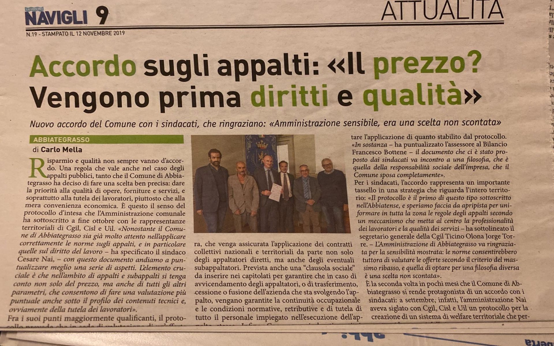Ritaglio stampa: «Il prezzo? Vengono prima diritti e qualità»