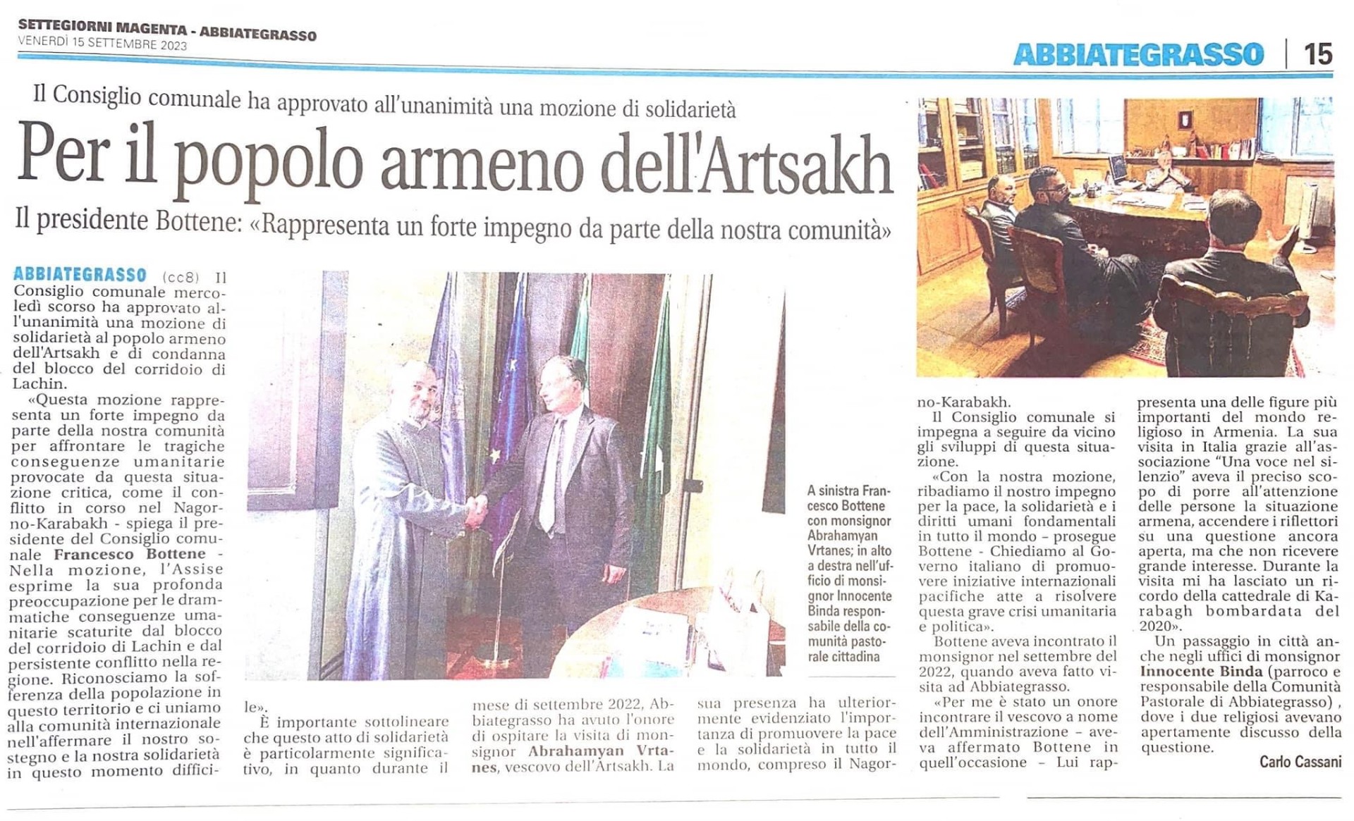 Ritaglio stampa: Per il popolo armeno dell'Artsakh