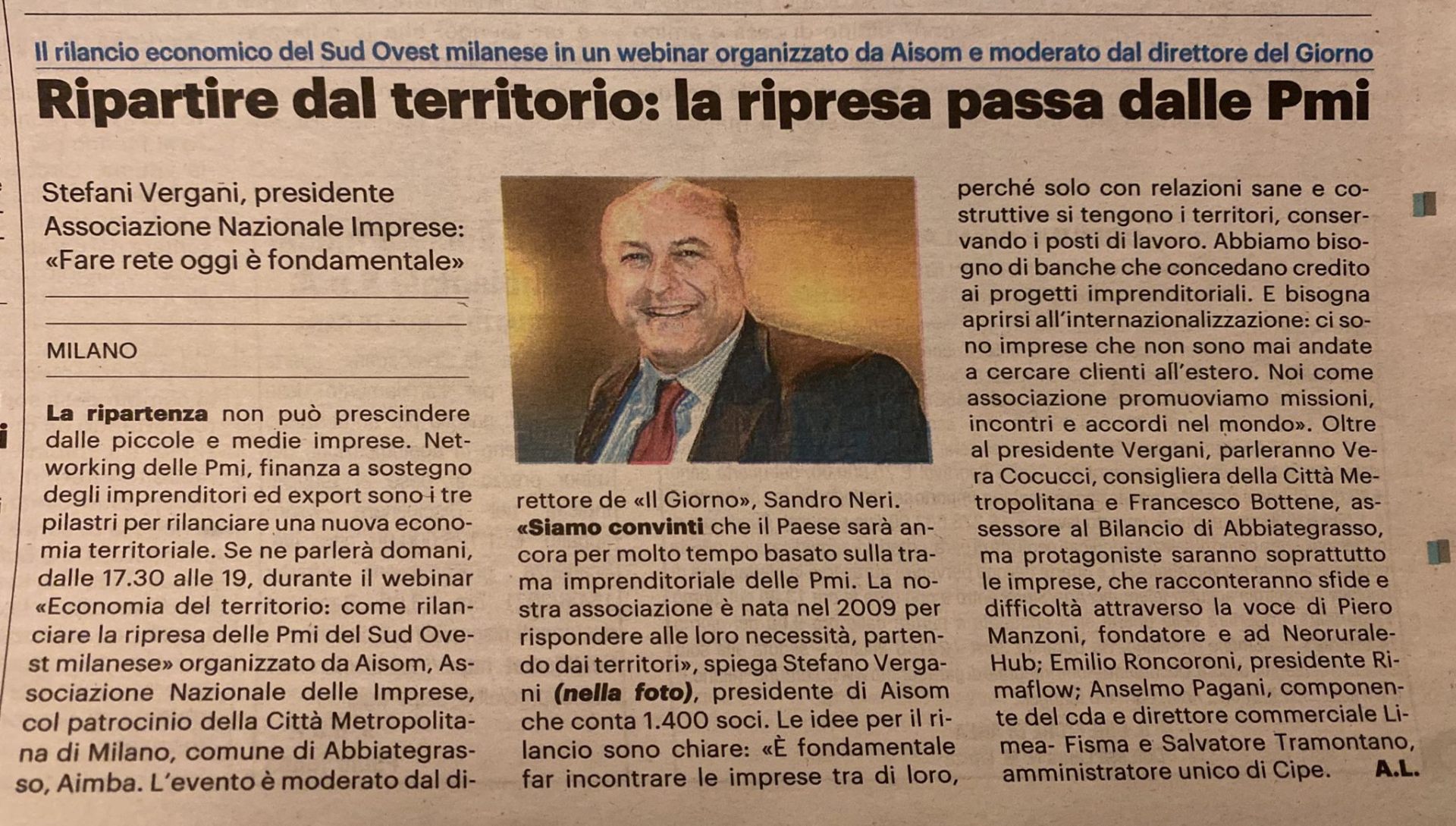 Ritaglio stampa: Ripartire dal territorio: la ripresa passa dalle PMI