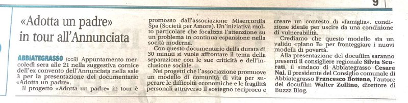 Ritaglio stampa: Aggiornamento dal territorio